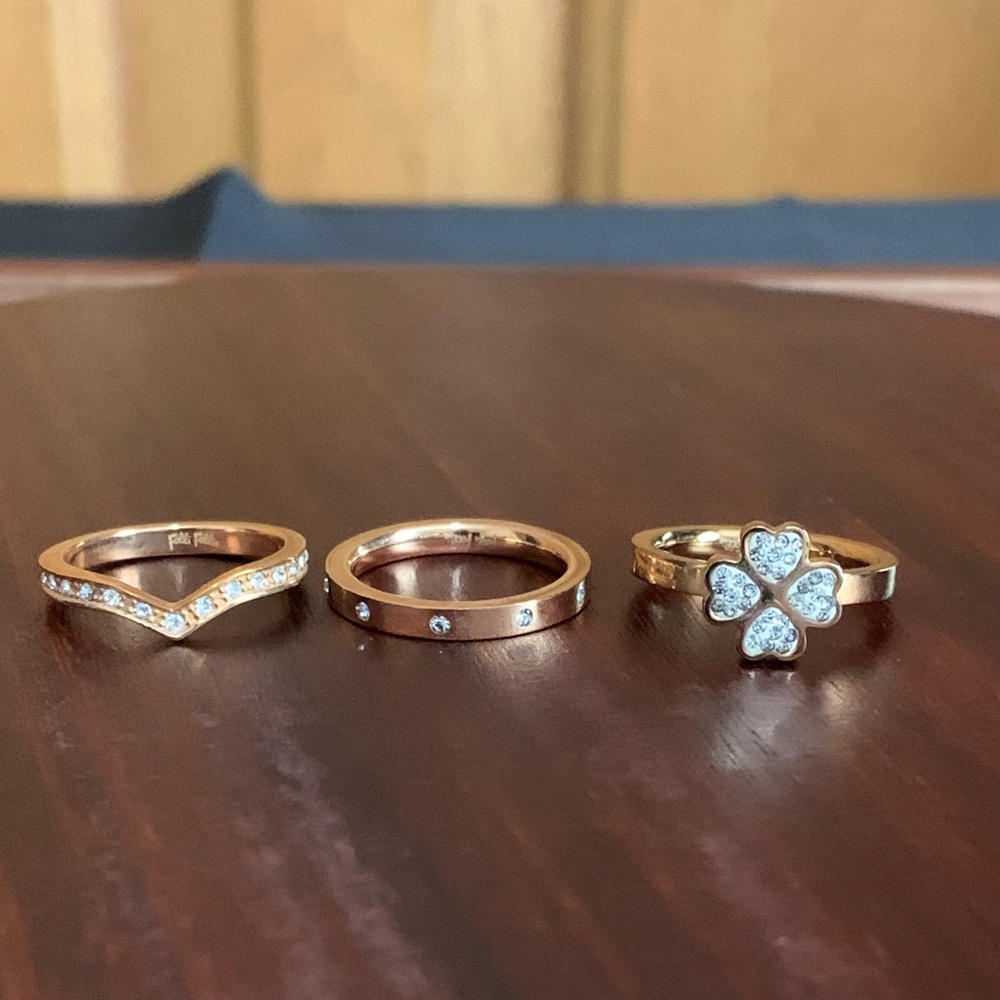 Folli Follie set of 3 rose gold tone stackable rings size 5.75-6